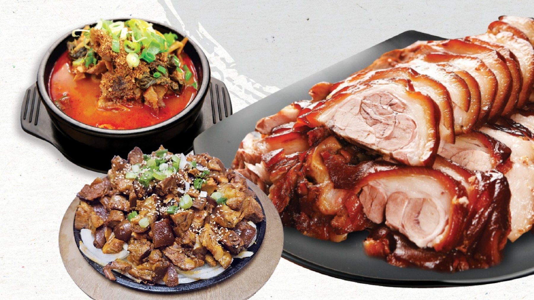 JCDKR Korean dishes including Jokbal and hearty Korean food