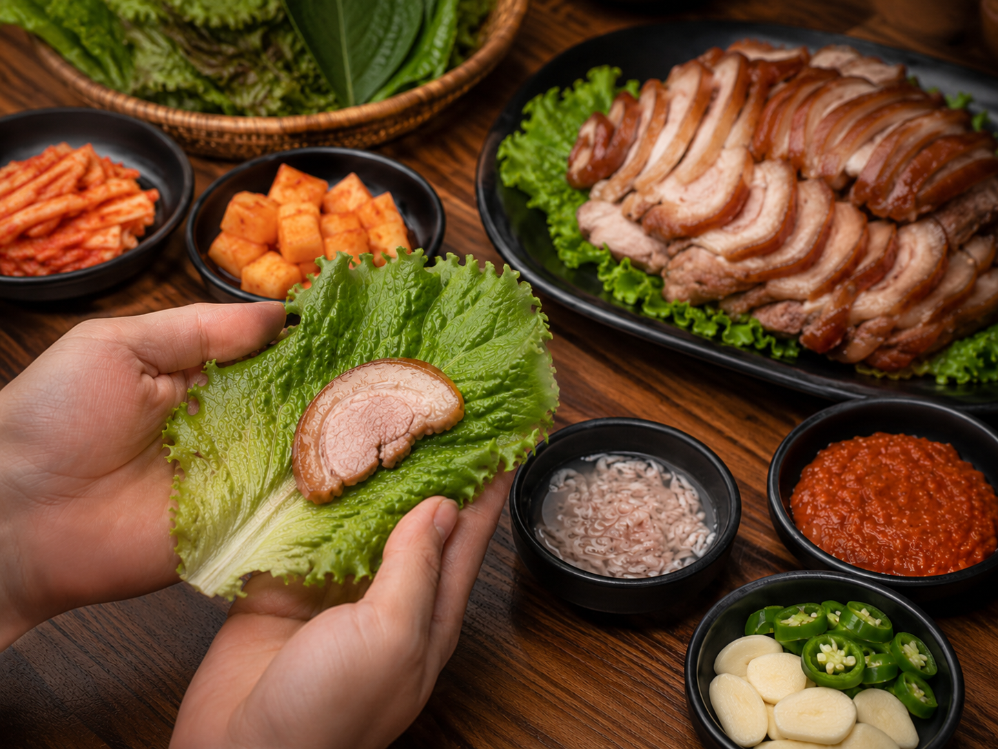 Step 2 - place one piece of jokbal on lettuce